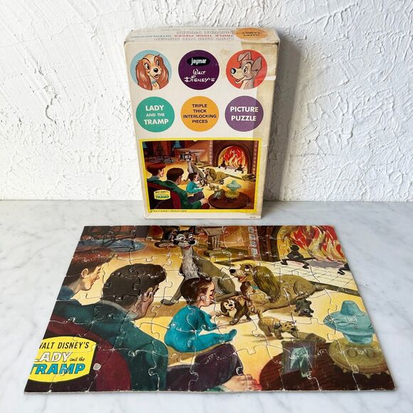 Vintage 1950s Lady and the Tramp Kids Puzzle 60+ Pieces Jaymar - Complete - Picture 2 of 7